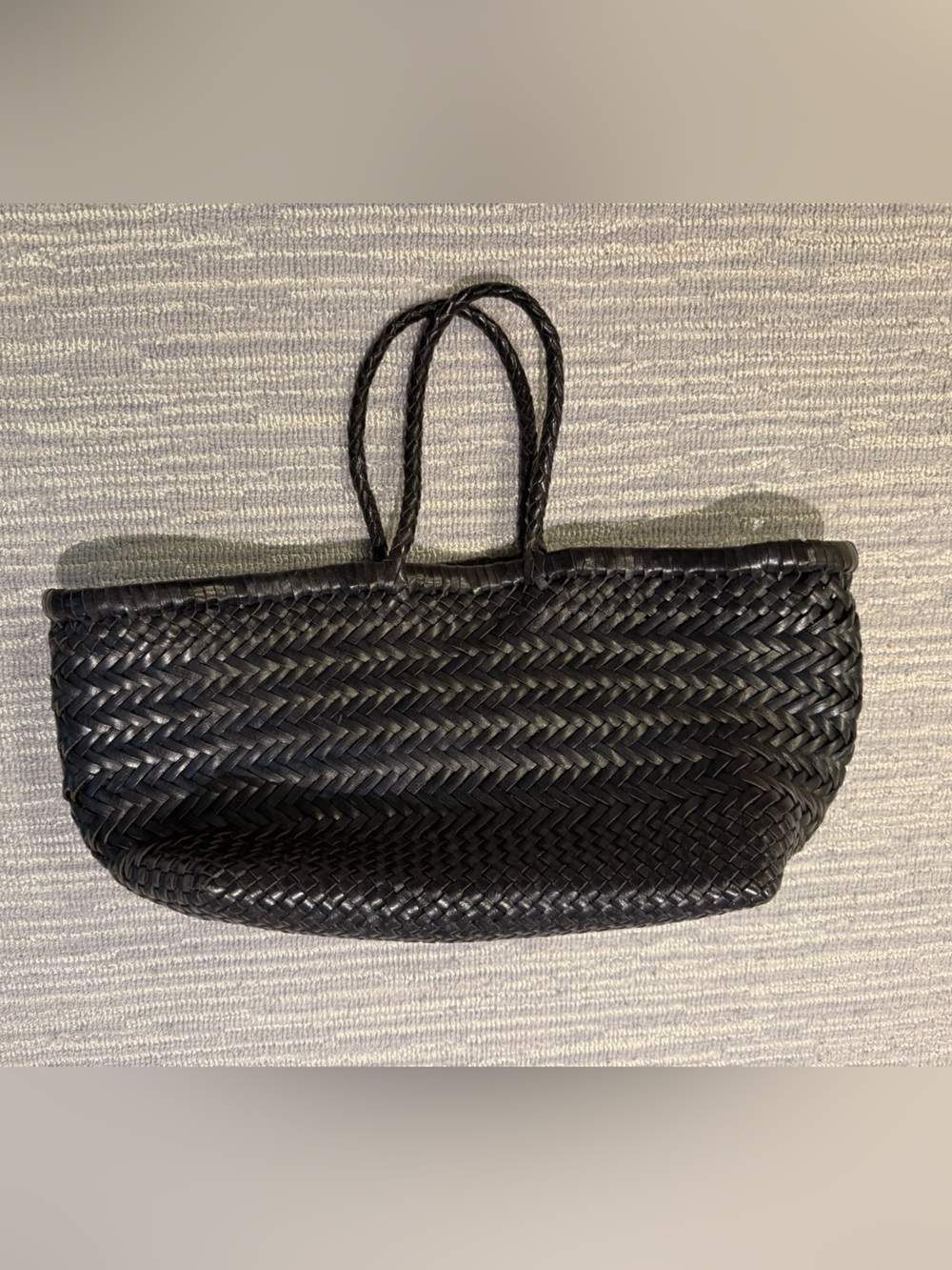 Dragon Diffusion Small Leather Dark Navy Woven Tote Bag